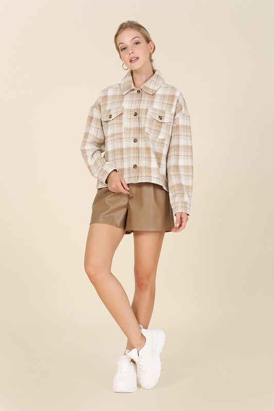 Women Plaid Short Shacket With Pockets | Zarnesh