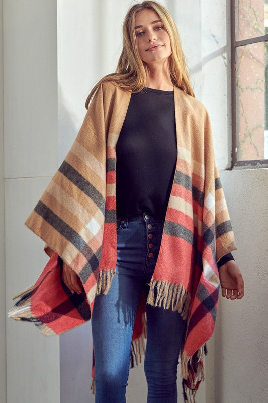 Women Plaid Pattern Shawl Poncho | Zarnesh