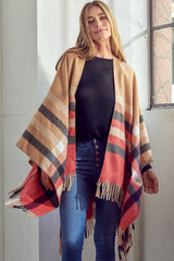 Women Plaid Pattern Shawl Poncho | Zarnesh