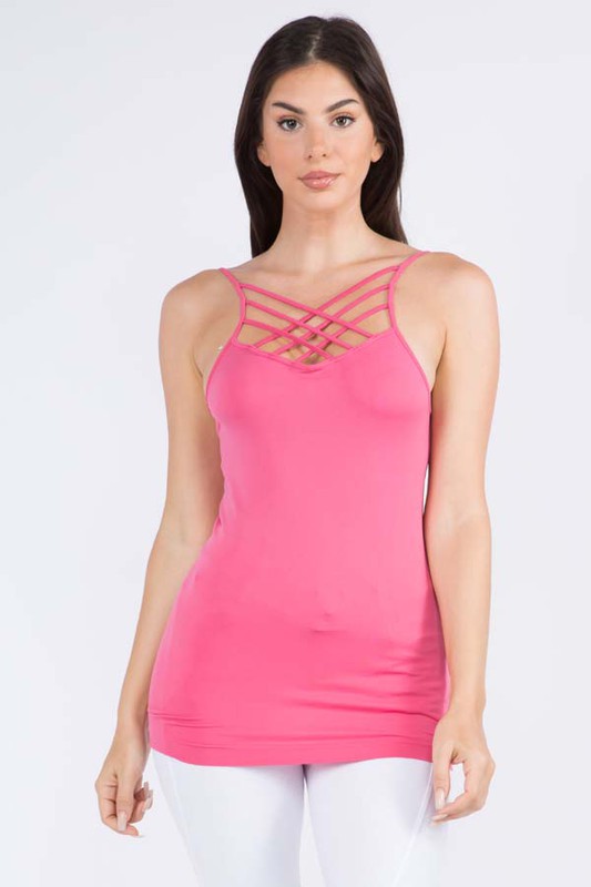 Women Seamless Spaghetti Straps Triple Criss Cross Front Cami Zarnesh