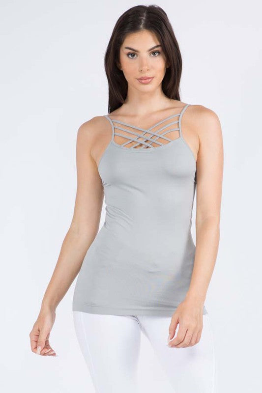 Women Seamless Spaghetti Straps Triple Criss Cross Front Cami Zarnesh