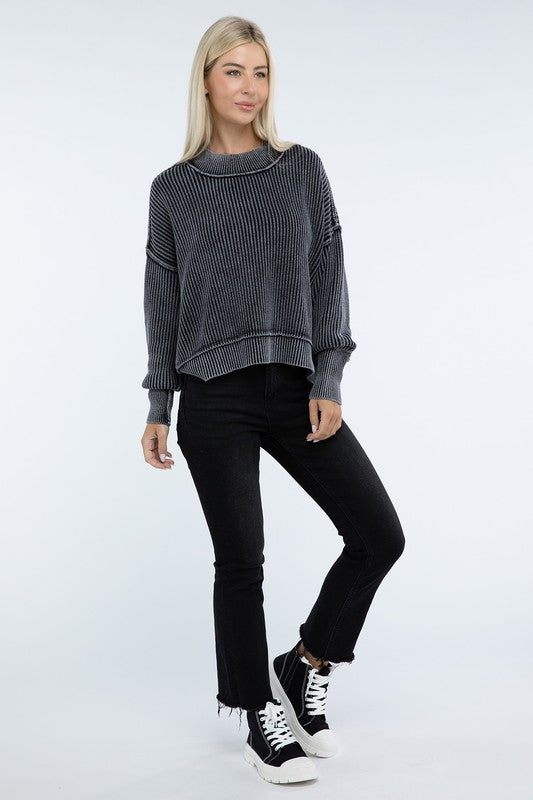 Women’s Washed Side Slit Oversized Cropped Sweater | Zarnesh