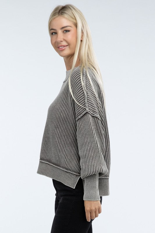 Women’s Washed Side Slit Oversized Cropped Sweater | Zarnesh