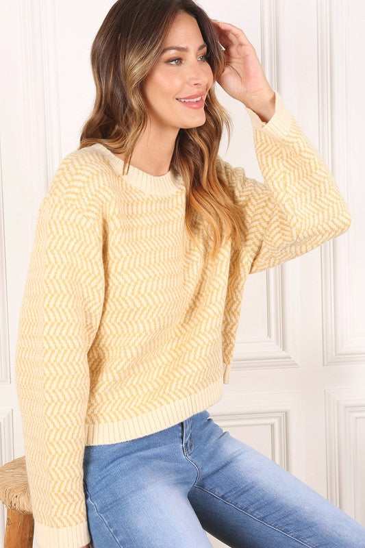 Women’s Herringbone Pattern Crew Neck Sweater | Zarnesh