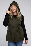 Women Plus Drawstring Waist Pockets Military Hoodie Vest Zarnesh