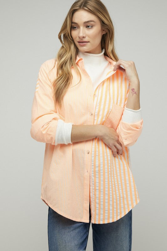 Women Stripe Button Down Long Sleeve Shirt | Zarnesh