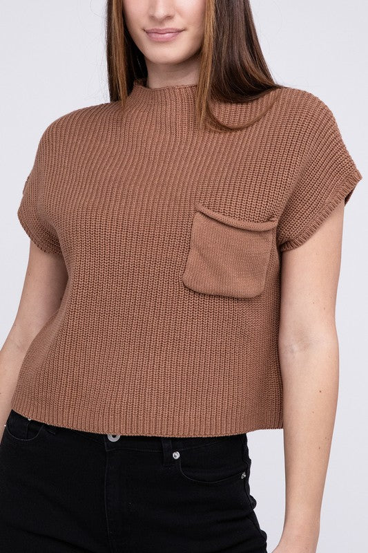 Women Mock Neck Short Sleeve Cropped Sweater | Zarnesh