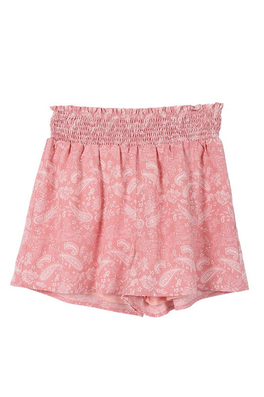 Women's Summer Stylish Paisley shirred waist casual shorts | Zarnesh