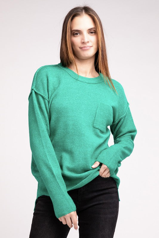 Women Melange Hi-Low Hem Round Neck Sweater | Zarnesh