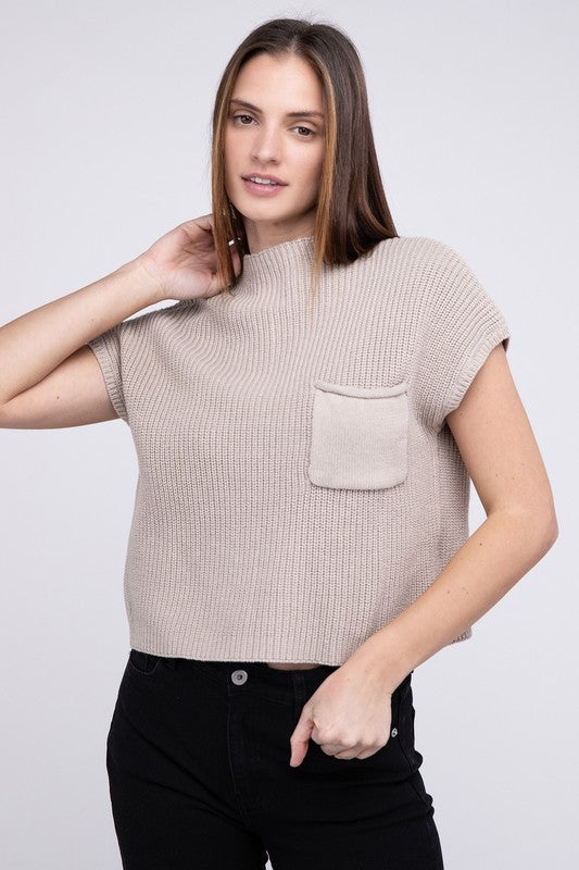 Women Mock Neck Short Sleeve Cropped Sweater | Zarnesh