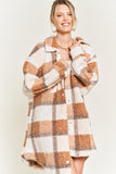 Women Plus Fuzzy Collared Flap Pockets Plaid Teddy Jacket Zarnesh