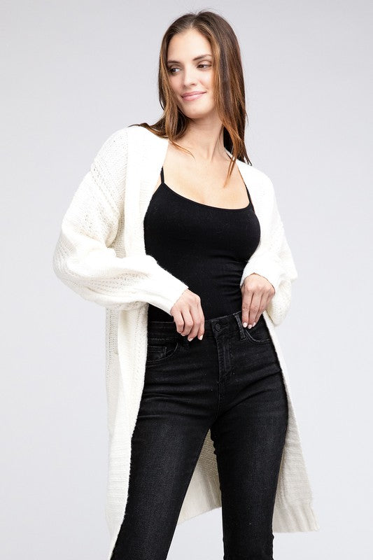 Women Twist Knitted Open Front Cardigan with Pockets | Zarnesh