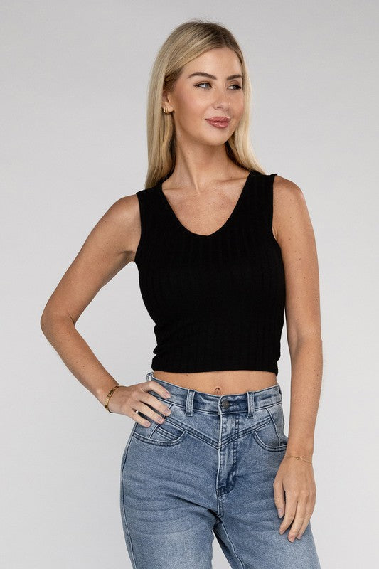 Women's Ribbed Scoop Neck Cropped Sleeveless Top | Zarnesh