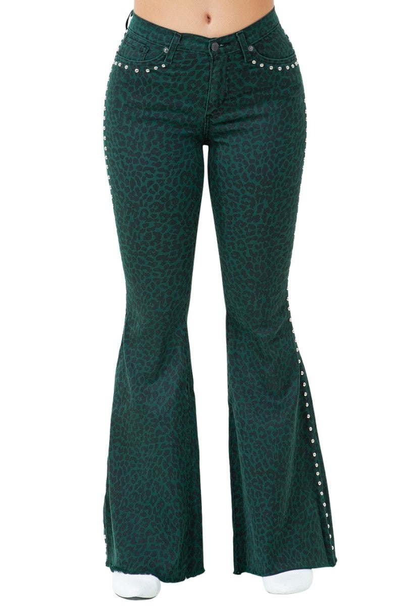 Women Leopard Studded Bell Bottom Jean | Zarnesh