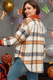 Women Plus Size Plaid Collared Long Sleeves Buttoned Jacket Zarnesh