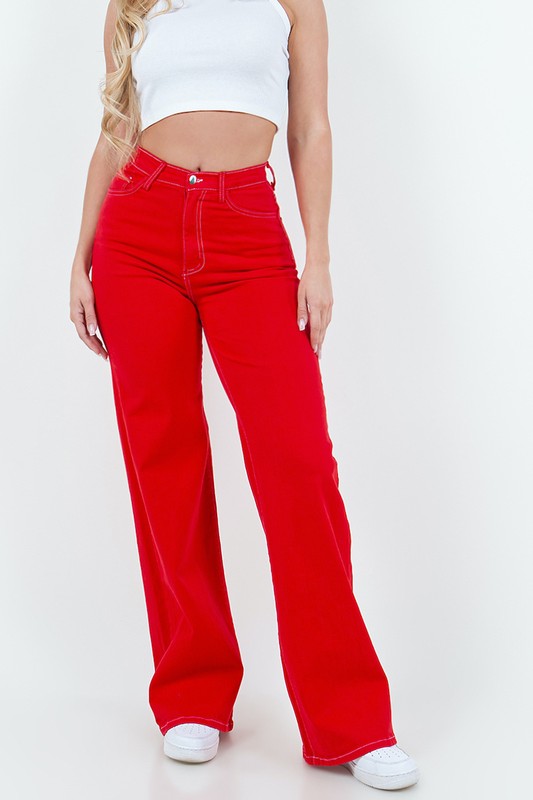 Women Wide Leg Jean in Red zarnesh.com