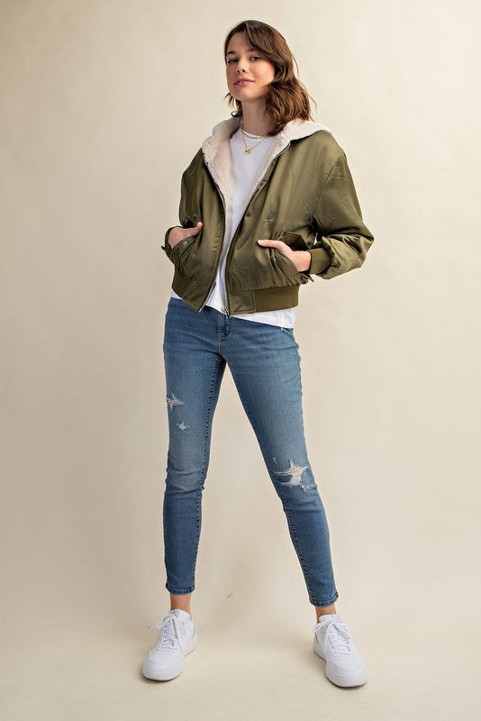 Women Reversible All-Weather Fur-Lined Bomber Jacket | Zarnesh