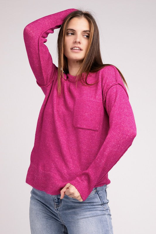 Women Melange Hi-Low Hem Round Neck Sweater | Zarnesh