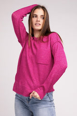 Women Melange Hi-Low Hem Round Neck Sweater | Zarnesh