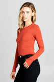 Women Round Neck Long Sleeve Knit Crop Top | Zarnesh