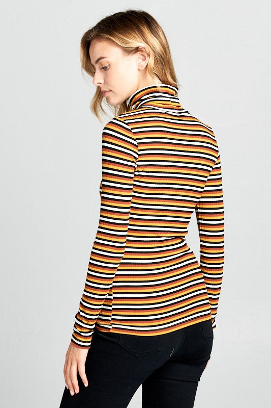 Women Long Sleeve Striped Turtleneck Top | Zarnesh