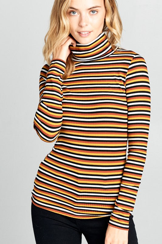 Women Long Sleeve Striped Turtleneck Top | Zarnesh