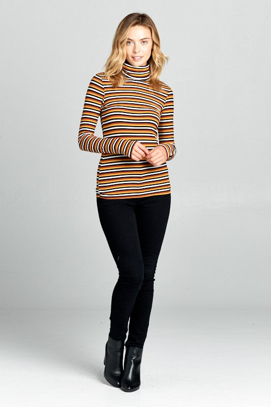 Women Long Sleeve Striped Turtleneck Top | Zarnesh