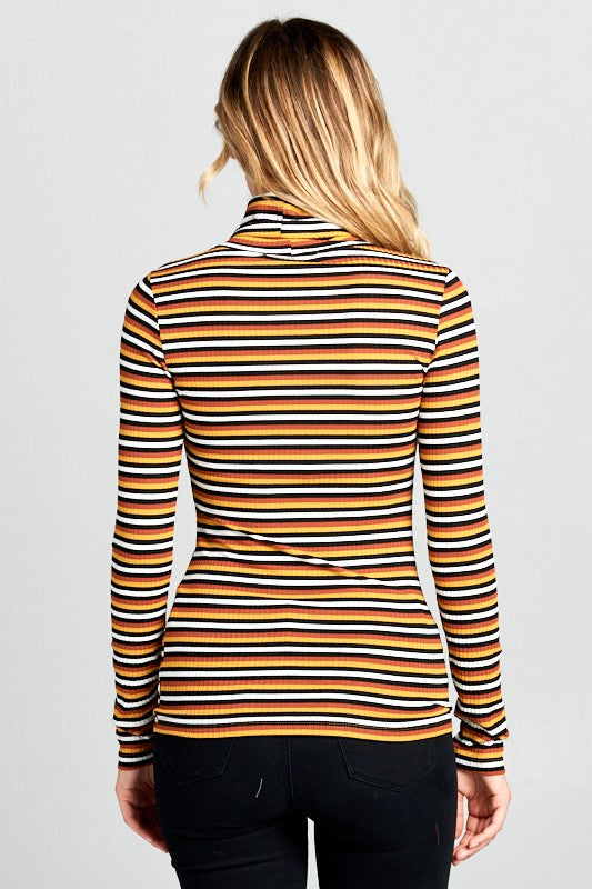 Women Long Sleeve Striped Turtleneck Top | Zarnesh