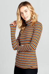 Women Long Sleeve Striped Turtleneck Top | Zarnesh