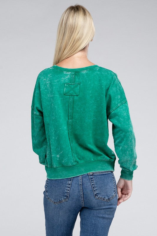  Women's French Terry Acid Wash Boat Neck Pullover | Zarnesh