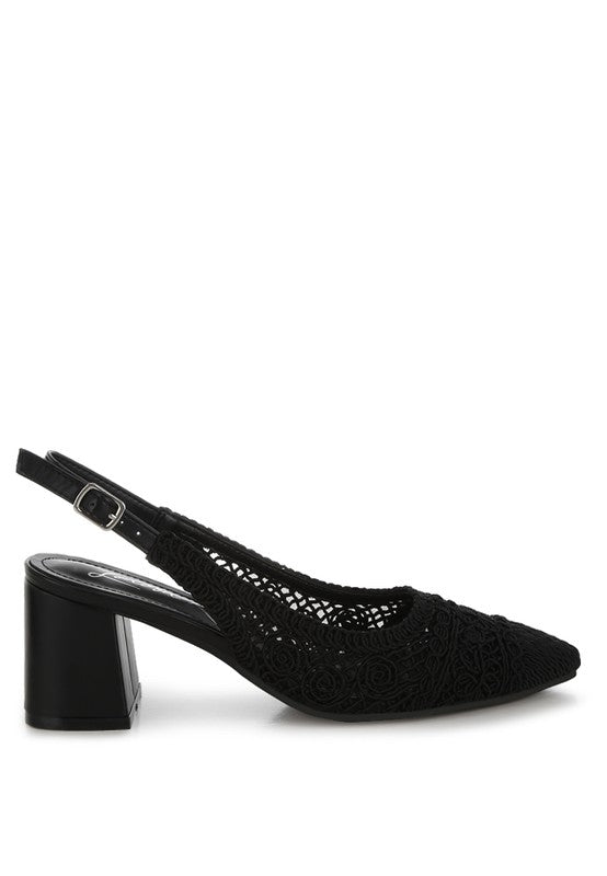 Women Tolina Woven Pin Buckle Slingback Block Heel Sandals Zarnesh