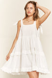 Women Self Tie Straps Square Loose Fit Neck Ruffle Hem Dress Zarnesh