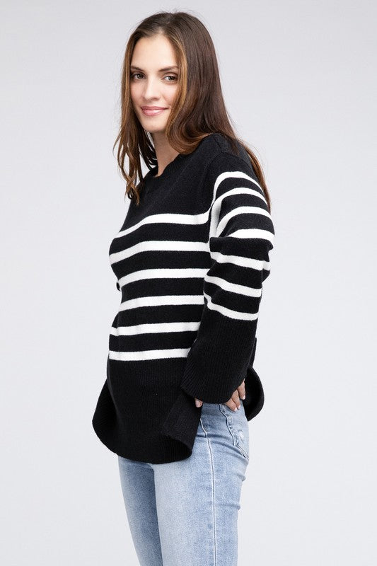 Women’s Ribbed Hem Stripe Sweater | Zarnesh