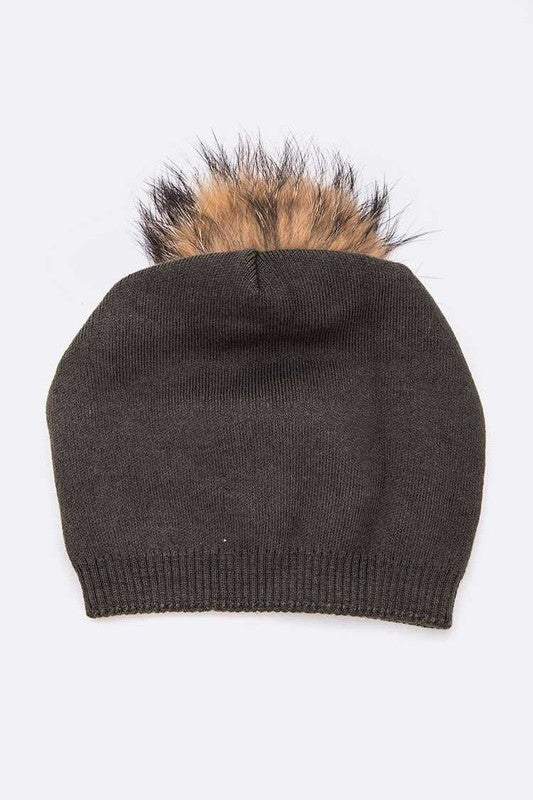 Women Raccoon Fur PomPom Pre-Sewed Slouchy Beanie | Zarnesh