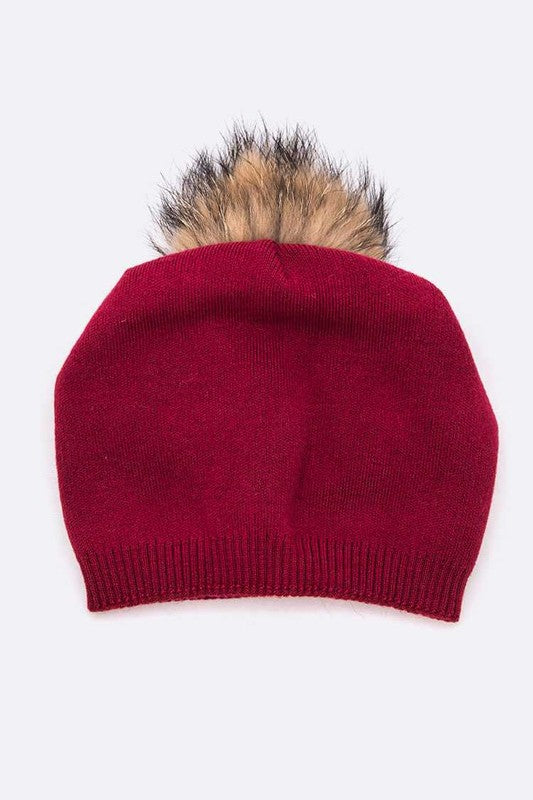 Women Raccoon Fur PomPom Pre-Sewed Slouchy Beanie | Zarnesh