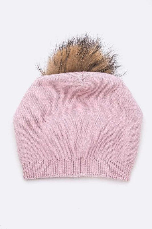 Women Raccoon Fur PomPom Pre-Sewed Slouchy Beanie | Zarnesh