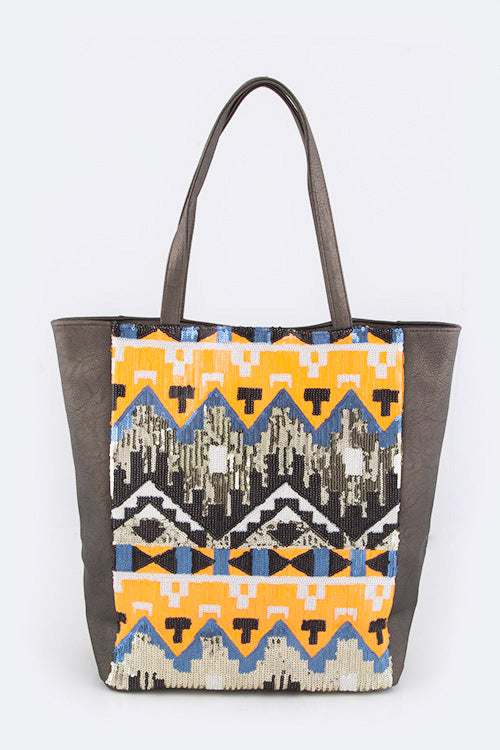 Women Batik Patterns Sequins Embellished Statement Tote | Zarnesh