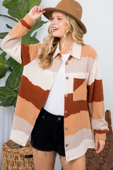 Women Plus Fuzzy Stripe Button Down Shacket | Zarnesh