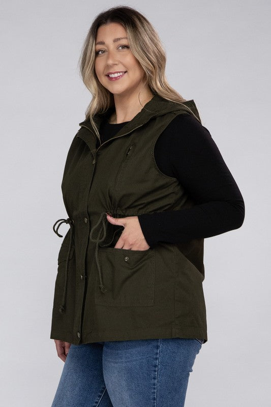 Women Plus Drawstring Waist Military Hoodie Vest | Zarnesh