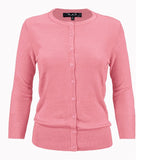 Women Crewneck Button Down Front Knit Cardigan Sweater Zarnesh