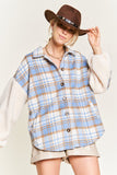 Women Plus Multi Plaid Teddy Fur Sleeves Fuzzy Sleeve Jacket Zarnesh