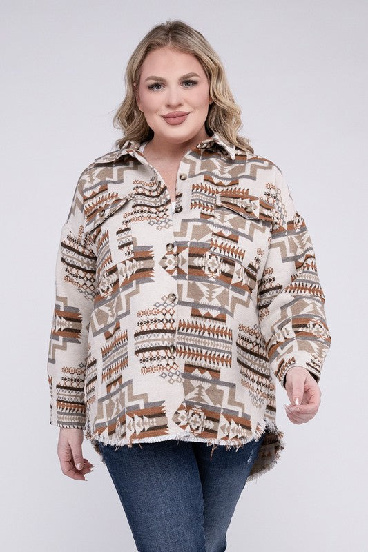 Women Plus Size Aztec Western Shacket | Zarnesh