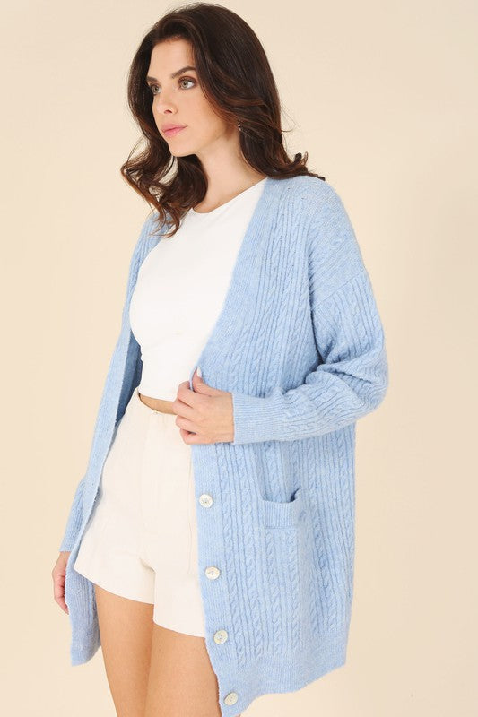 Women Cable Knit Wool Blend Cardigan | Zarnesh