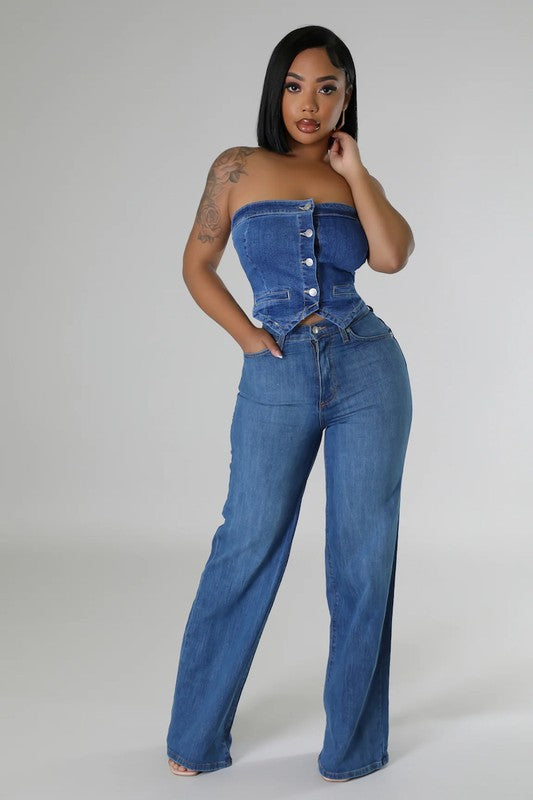 Women's Wide Leg Jean in Medium Wash | Zarnesh