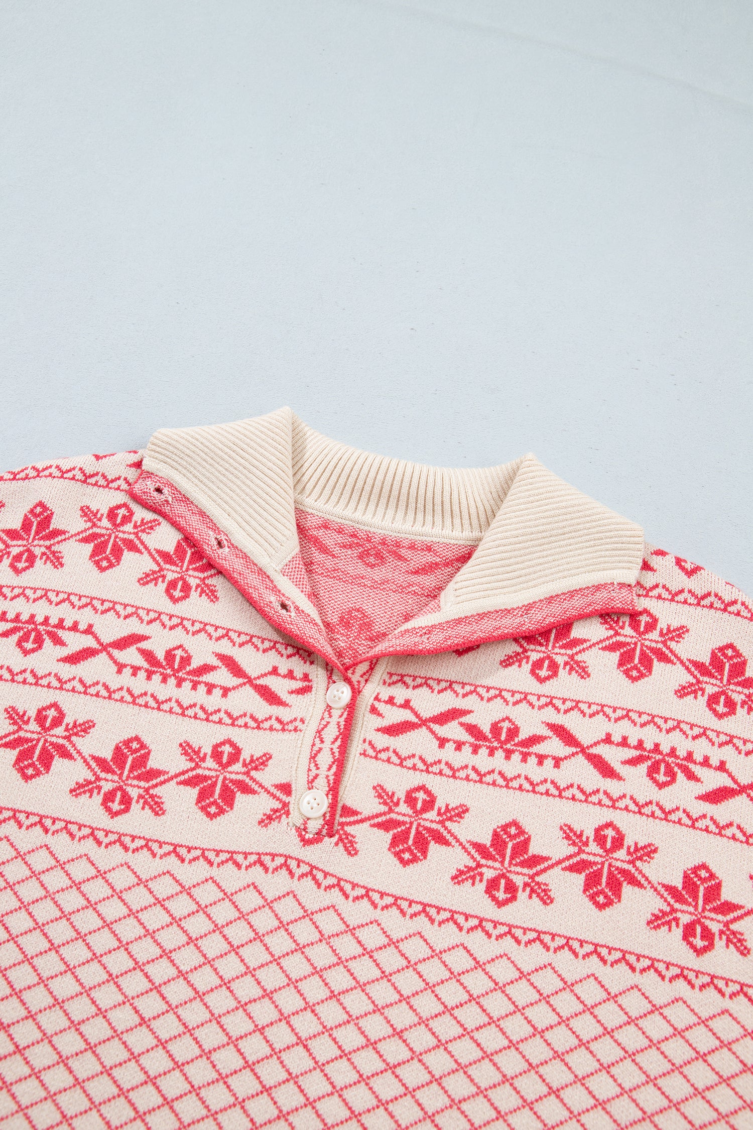 Abstract Print Mock Neck Button Pullover Sweater | Zarnesh