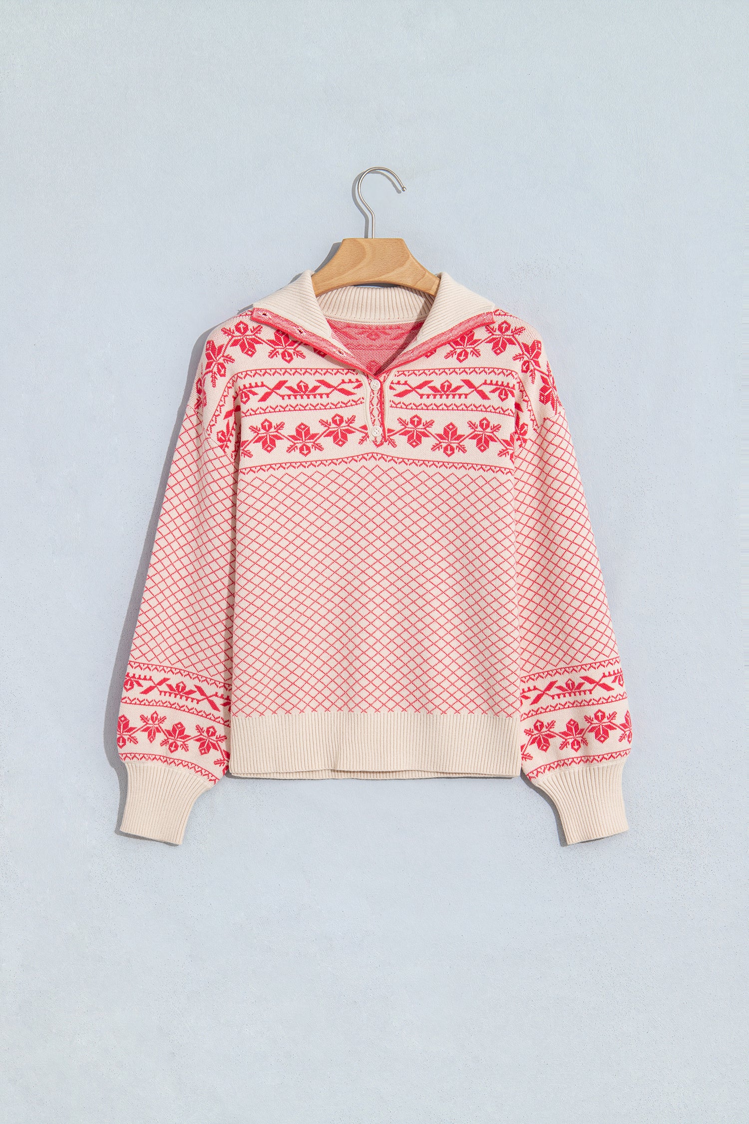 Abstract Print Mock Neck Button Pullover Sweater | Zarnesh