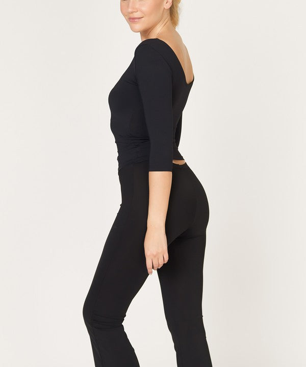 Women Bamboo Ballerina Elbow Sleeve Round Yoga Top Zarnes