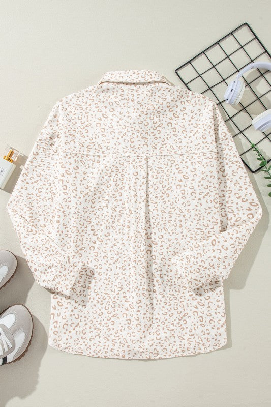 Women’s Corduroy Leopard Flap Pockets Button-Up Shacket | Zarnesh