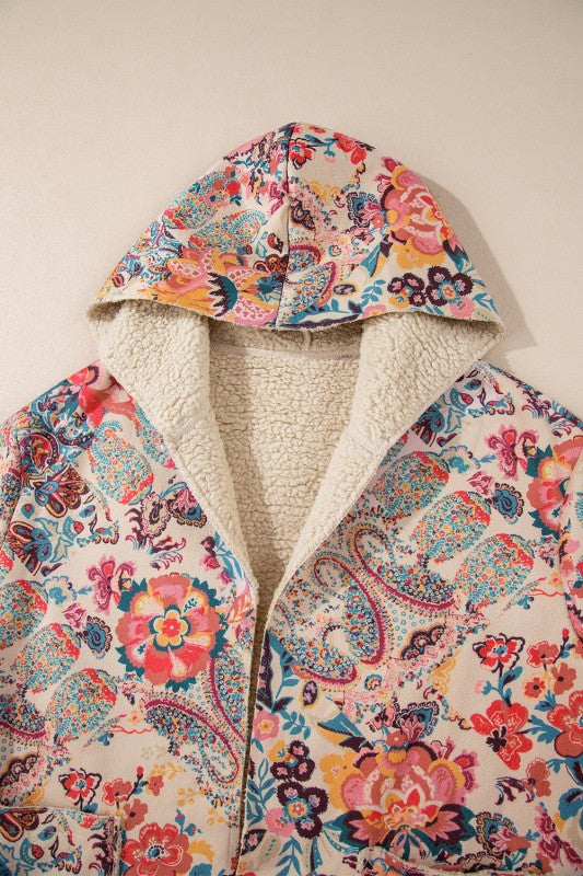 Women’s Floral Warmth Sherpa Lined Hooded Jacket | Zarnesh