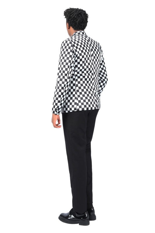 Men’s Checkered Blazer 1-Button Slim Fit Tuxedo Blazer Jacket | Zarnesh